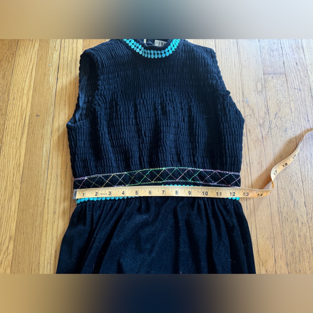70s Vintage Sandine Originals Black Velour Maxi Dress with Shirred Bust - Picture 6 of 8